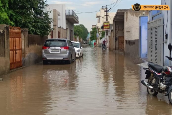 चिड़ावा में 1 घंटे तक हुई तेज बारिश से शहर के कई इलाकों में हुआ जलभराव