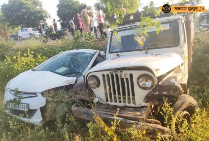 सुरजगढ़- बुहाना रोड़ पर चौराड़ी के नजदीक दो गाड़ियों की भीषण टक्कर में 3 लोग हुए घायल
