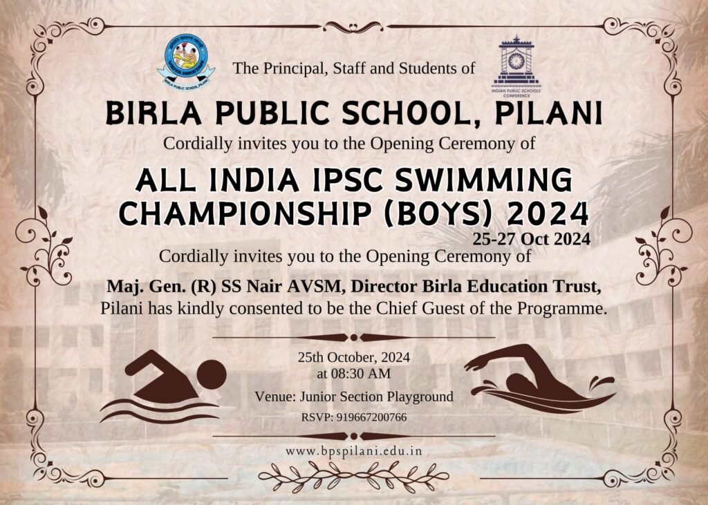 बिरला पब्लिक स्कूल की मेजबानी में होगा ऑल इंडिया आईपीएससी स्विमिंग चैम्पियनशिप 2024 का आयोजन, 20 स्कूलों के 272 स्विमर शामिल होंगे