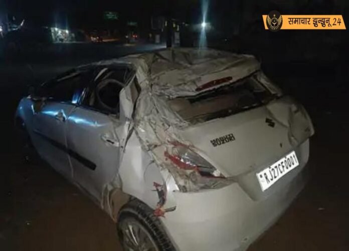 चिड़ावा शहर में भीषण सड़क हादसा: तेज रफ्तार कार सर्किल से टकराई, एक युवक गंभीर रूप से घायल