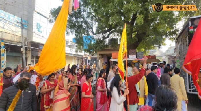 चिड़ावा: एकादशी पर श्याम बाबा की भव्य निशान यात्रा निकाली