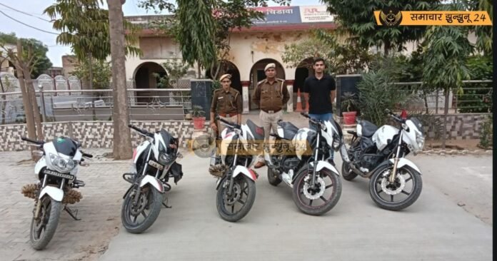 चिड़ावा पुलिस ने चोरी की वारदातों पर अंकुश लगाने के तहत चलाए अभियान में बिना कागजात की 5 मोटरसाइकिलें जब्त कीं