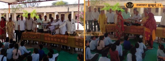 चिड़ावा: स्व. ओमवति देवी की पुण्यतिथि पर विद्यालय व मंदिर में भेंट किए गए पंखे