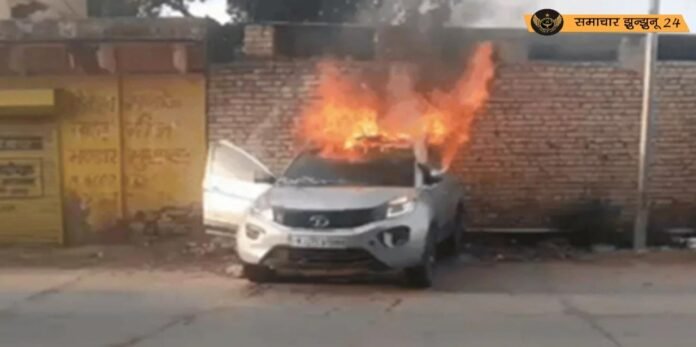 भरतपुर में दर्दनाक हादसा: सरकारी डॉक्टर की कार डाएग्नोस्टिक सेंटर से टकराकर लगी आग, जलकर मौत