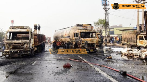 जयपुर-अजमेर हाईवे पर भीषण हादसा, 2 घंटे तक होते रहे धमाके, 200 सिलेंडर फटे, एक जिंदा जला (देखें वीडियो)